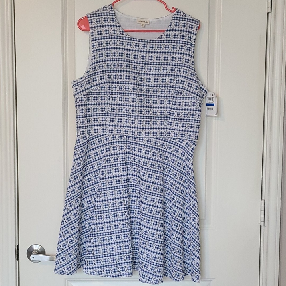 NWT Maison Jules Blue Gingham Fit and Flare Dress